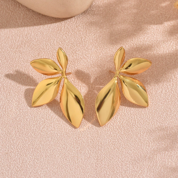 Wholesale Light Luxury Women's Hydraulic Pressure Stainless Steel Leaf Earrings