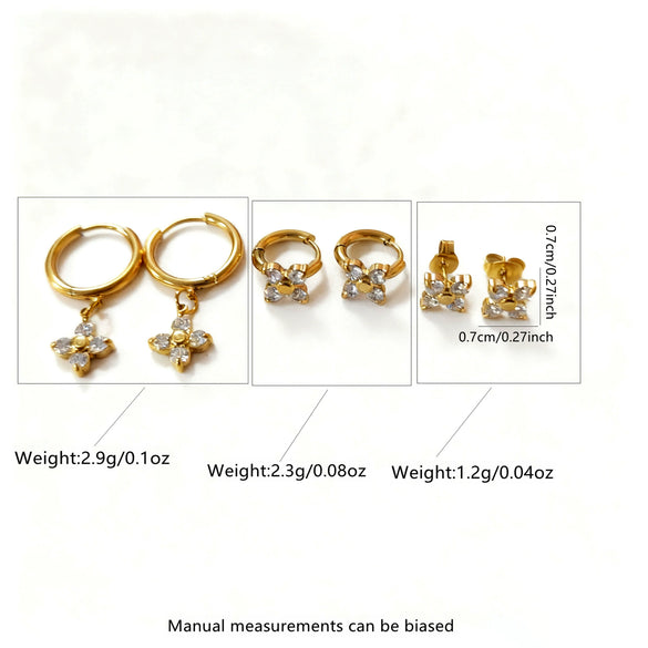 Wholesale Light Luxury Women's 18K Gold Plated Stainless Steel Flower Zircon Earrings