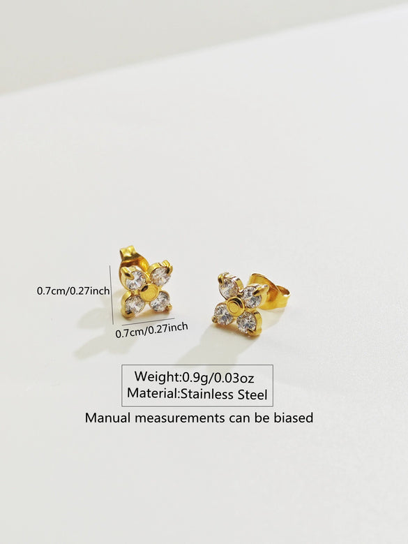 Wholesale Light Luxury Women's 18K Gold Plated Stainless Steel Flower Zircon Earrings