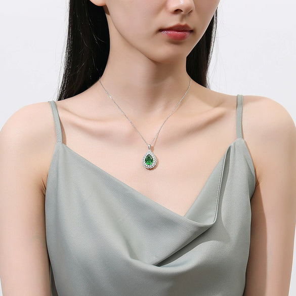 Wholesale Light Luxury Women's Necklace 925 Sterling Silver Pear Shape Aquamarine High Carbon Drill Water Drop Pendant