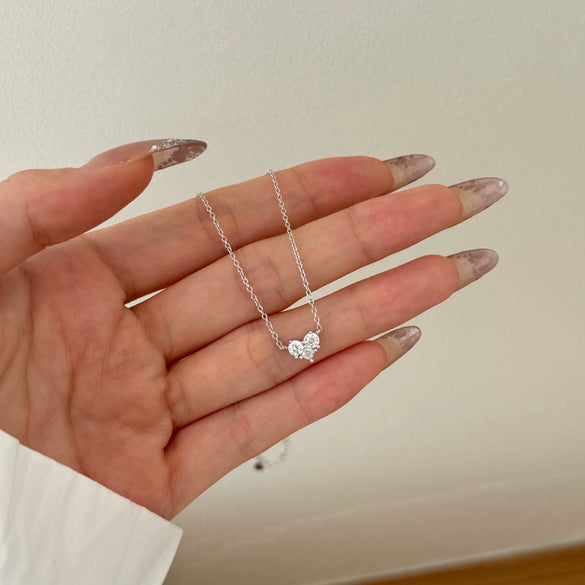Wholesale Light Luxury Women's S925 Sterling Silver Heart Shape Clavicle Chain Necklace With Electroplating And Zircon Design