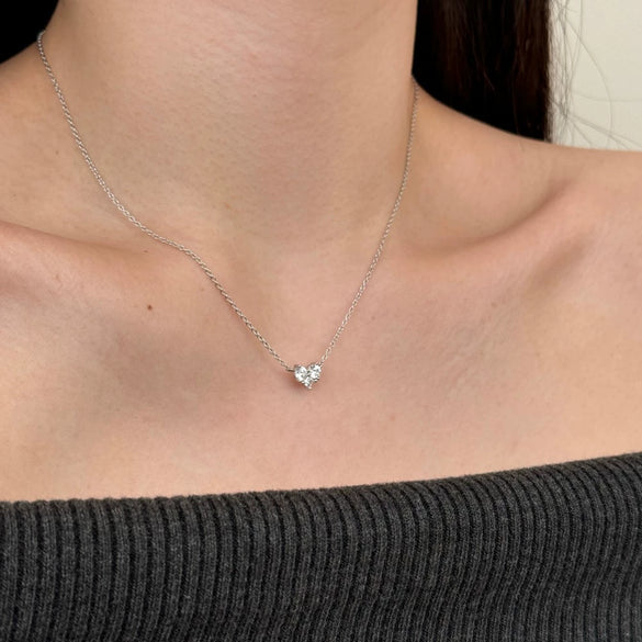 Wholesale Light Luxury Women's S925 Sterling Silver Heart Shape Clavicle Chain Necklace With Electroplating And Zircon Design