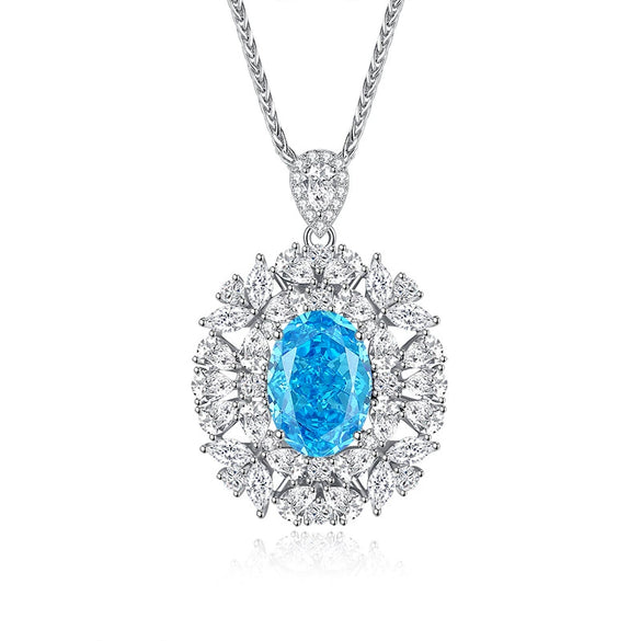 Wholesale Light Luxury Women's S925 Sterling Silver Heartshaped Pendant Necklace With Diamond And Sapphire Chopin Chain