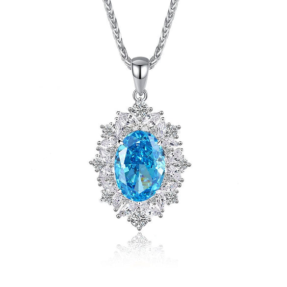 Wholesale Light Luxury Women's S925 Sterling Silver Heartshaped Pendant Necklace With Diamond And Sapphire Chopin Chain