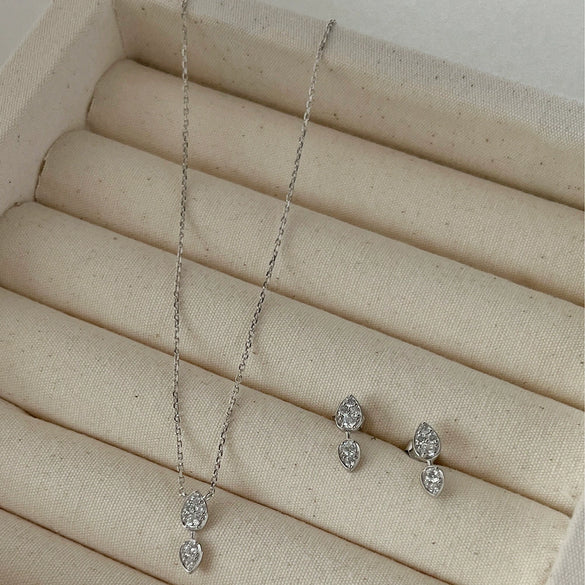 Wholesale Light Luxury Women's S925 Sterling Silver Jewelry With Double Pearshaped Zircon Inlay And Electroplating Design