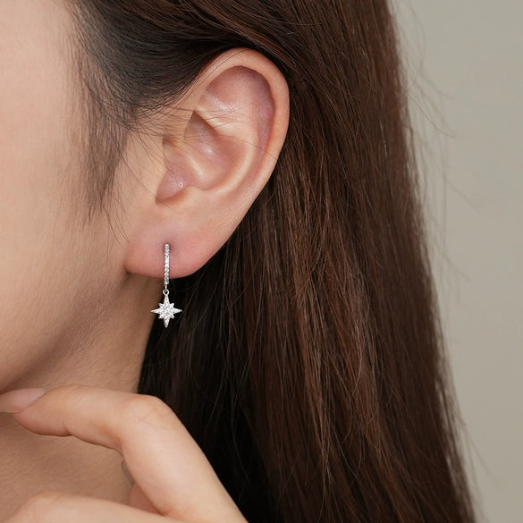 Wholesale Light Luxury Women's S925 Sterling Silver Star Moon Micropaved Earrings