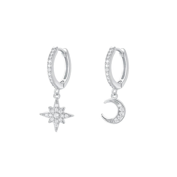 Wholesale Light Luxury Women's S925 Sterling Silver Star Moon Micropaved Earrings