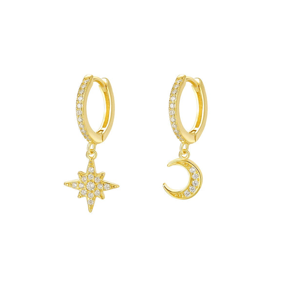 Wholesale Light Luxury Women's S925 Sterling Silver Star Moon Micropaved Earrings