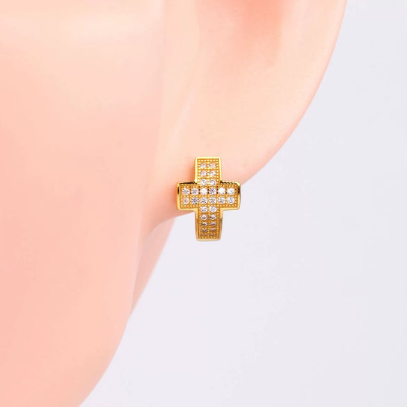 Wholesale Light Luxury Women's S925 Sterling Silver Zircon Inlaid Cross Earrings