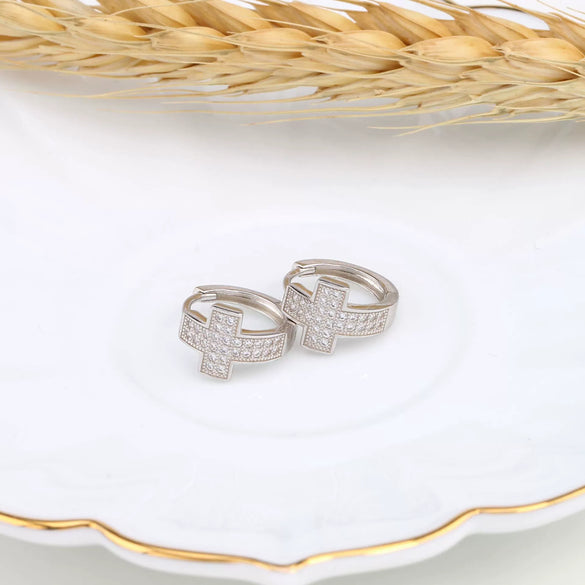 Wholesale Light Luxury Women's S925 Sterling Silver Zircon Inlaid Cross Earrings