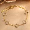 Wholesale Light Luxury Women's Stainless Steel Electroplated Four Leaf Clover Zircon Necklace Bracelet Earrings Set With Plants And Flowers Pattern