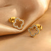 Wholesale Light Luxury Women's Stainless Steel Electroplated Four Leaf Clover Zircon Necklace Bracelet Earrings Set With Plants And Flowers Pattern