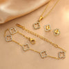 Wholesale Light Luxury Women's Stainless Steel Electroplated Four Leaf Clover Zircon Necklace Bracelet Earrings Set With Plants And Flowers Pattern