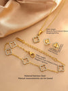 Wholesale Light Luxury Women's Stainless Steel Electroplated Four Leaf Clover Zircon Necklace Bracelet Earrings Set With Plants And Flowers Pattern