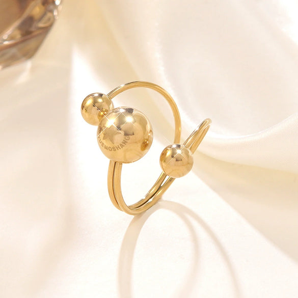 Wholesale Light Luxury Women's Stainless Steel Geometric Asymmetrical Threeball Open Rings With Electroplating