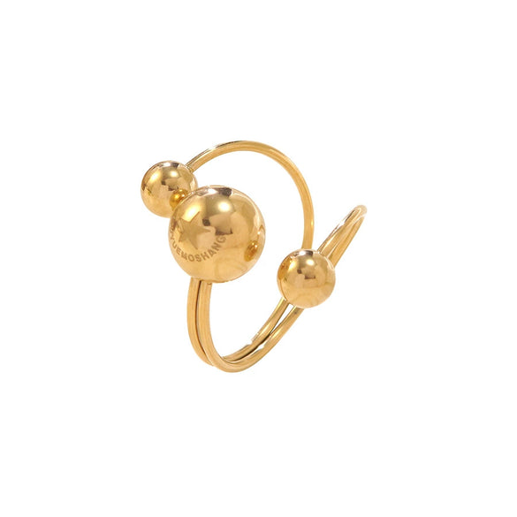 Wholesale Light Luxury Women's Stainless Steel Geometric Asymmetrical Threeball Open Rings With Electroplating