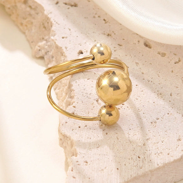 Wholesale Light Luxury Women's Stainless Steel Geometric Asymmetrical Threeball Open Rings With Electroplating