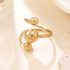 Wholesale Light Luxury Women's Stainless Steel Geometric Asymmetrical Threeball Open Rings With Electroplating