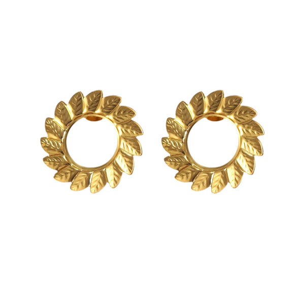 Wholesale Light Luxury Women's Stainless Steel Stamped Geometric Sunflower Earrings