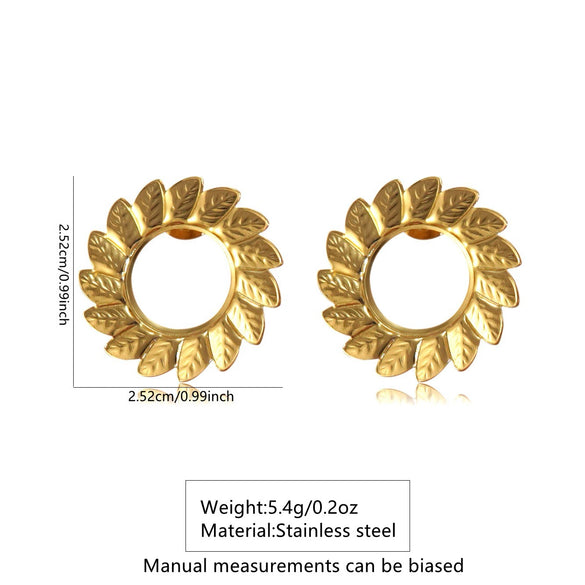 Wholesale Light Luxury Women's Stainless Steel Stamped Geometric Sunflower Earrings