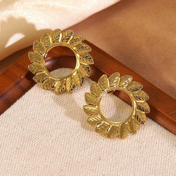 Wholesale Light Luxury Women's Stainless Steel Stamped Geometric Sunflower Earrings