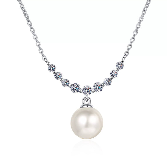 Wholesale Light Luxury Women's 925 Sterling Silver Cross Chain Clavicle Necklace With Ushaped Pendant And Freshwater Pearl And Moissanite Electroplated