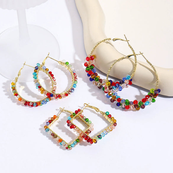 Wholesale Light Luxury Women's Synthetic Crystal Geometric Earrings Handwrapped Braided With Electroplating