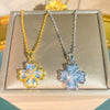 Wholesale Light Luxury Women's Titanium Steel Necklace With Zircon Inlaid Four Leaf Clover And Heart Shaped Flower Pendant On O Shaped Chain