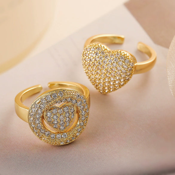 Wholesale Light Luxury Zircon Love Ring Copper Micropaved Geometric Female Open Ring