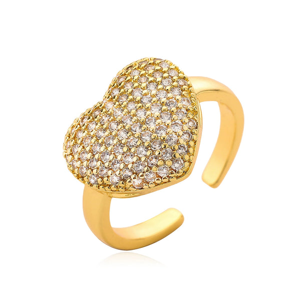 Wholesale Light Luxury Zircon Love Ring Copper Micropaved Geometric Female Open Ring