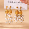 Wholesale Lily Of The Valley Green Aventurine Stone Tassel Long Elegant Geometric Stainless Steel Earrings For Women With Electroplating
