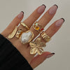 Wholesale Liquid Lava Flower Open Ring With Imitation Pearl And Gemstone Set Electroplated For Women