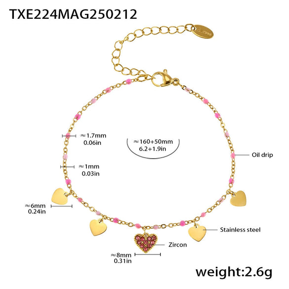 Wholesale Literary Fan Jewelry Set With Love Zircon Pendant Stainless Steel Electroplated For Women Necklace Bracelet Anklet