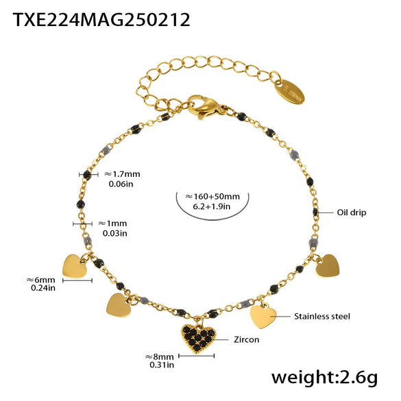 Wholesale Literary Fan Jewelry Set With Love Zircon Pendant Stainless Steel Electroplated For Women Necklace Bracelet Anklet