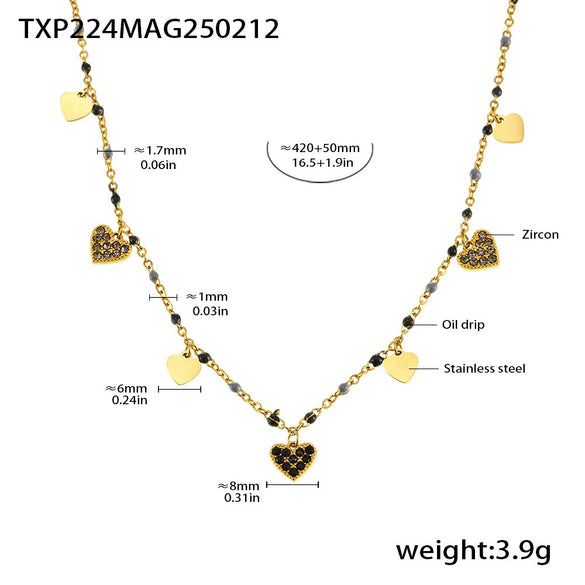 Wholesale Literary Fan Jewelry Set With Love Zircon Pendant Stainless Steel Electroplated For Women Necklace Bracelet Anklet