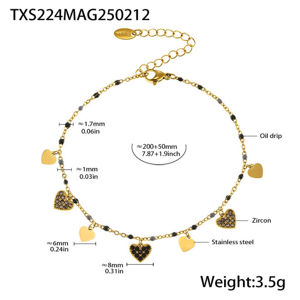 Wholesale Literary Fan Jewelry Set With Love Zircon Pendant Stainless Steel Electroplated For Women Necklace Bracelet Anklet