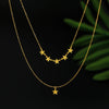 Wholesale Literary Natural Style Titanium Steel 18K Gold Plated Fivepointed Star Tassel Double Clavicle Chain Necklace For Women