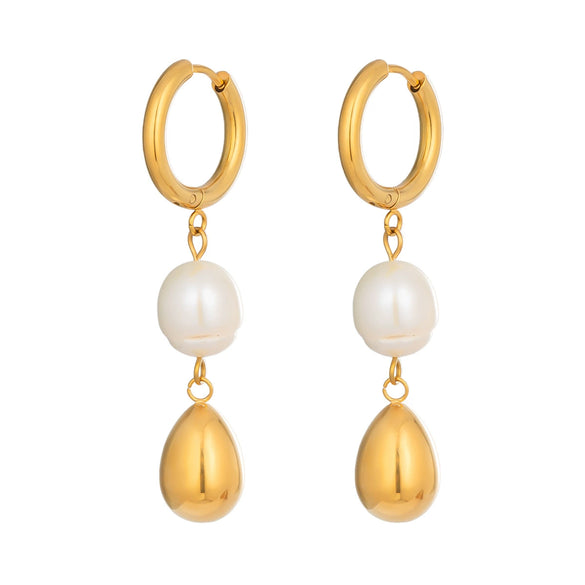 Wholesale Literary Retro Geometric Freshwater Pearl Earrings With Pvd Furnace Vacuum Real Gold Plating For Women