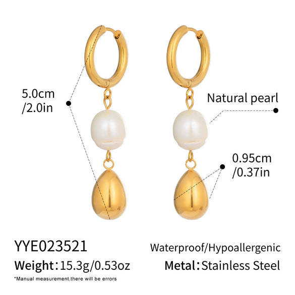 Wholesale Literary Retro Geometric Freshwater Pearl Earrings With Pvd Furnace Vacuum Real Gold Plating For Women