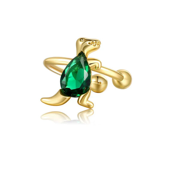 Wholesale Little Dinosaur Non Pierced Ear Bone Clip Women's Jewelry In Copper With Zircon And Forest Animal Design 18K Gold Color Preserving
