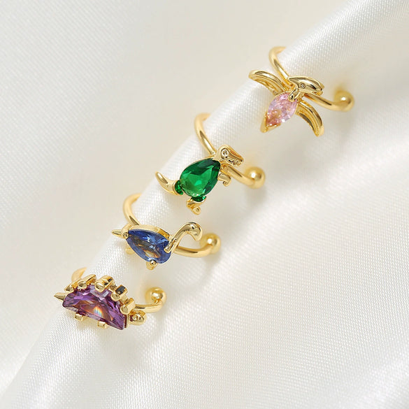 Wholesale Little Dinosaur Non Pierced Ear Bone Clip Women's Jewelry In Copper With Zircon And Forest Animal Design 18K Gold Color Preserving