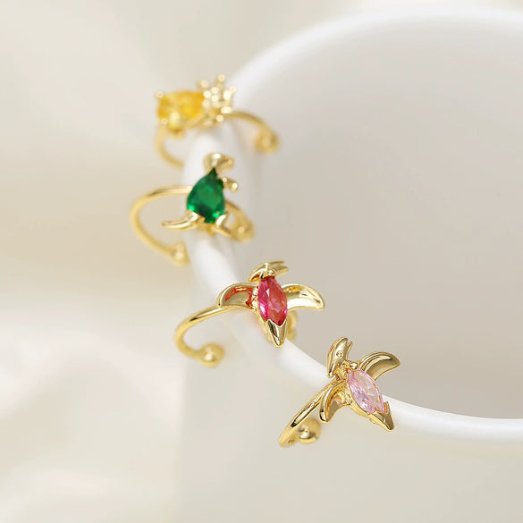 Wholesale Little Dinosaur Non Pierced Ear Bone Clip Women's Jewelry In Copper With Zircon And Forest Animal Design 18K Gold Color Preserving