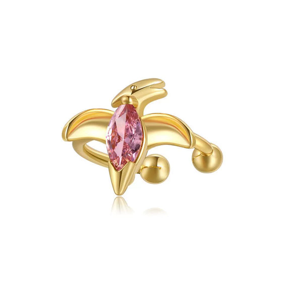 Wholesale Little Dinosaur Non Pierced Ear Bone Clip Women's Jewelry In Copper With Zircon And Forest Animal Design 18K Gold Color Preserving