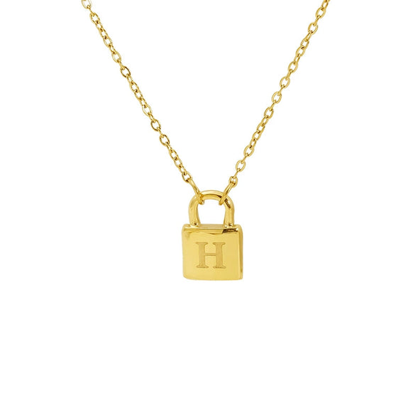 Wholesale Lock Pendant Necklace Stainless Steel With Letters Numbers Text Electroplating