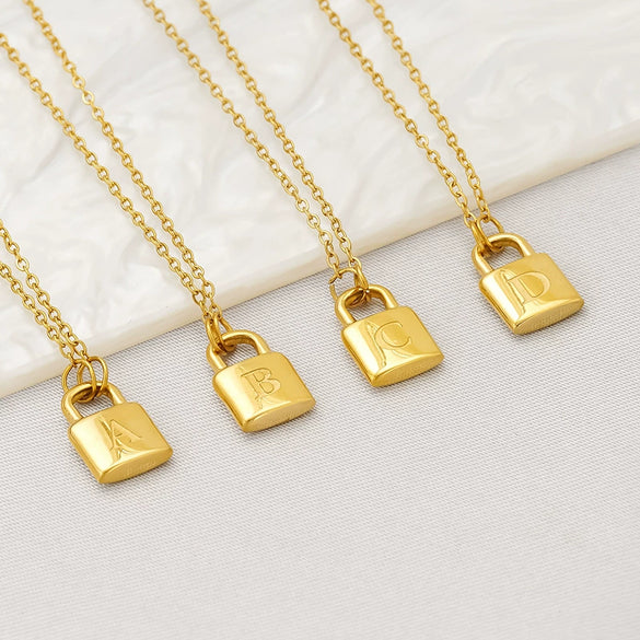 Wholesale Lock Pendant Necklace Stainless Steel With Letters Numbers Text Electroplating