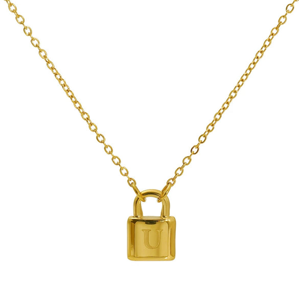 Wholesale Lock Pendant Necklace Stainless Steel With Letters Numbers Text Electroplating