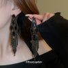 Wholesale Long Dark Style Full Diamond Water Drop Tassel Earrings Copper Geometric Silver Needle