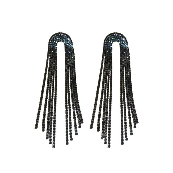 Wholesale Long Dark Style Full Diamond Water Drop Tassel Earrings Copper Geometric Silver Needle