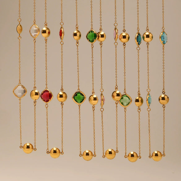 Wholesale Long Necklace With Geometric Design Made Of Stainless Steel And Imported Czech Glass 18K Real Gold Electroplated Double Layer Jewelry Accessories For Women