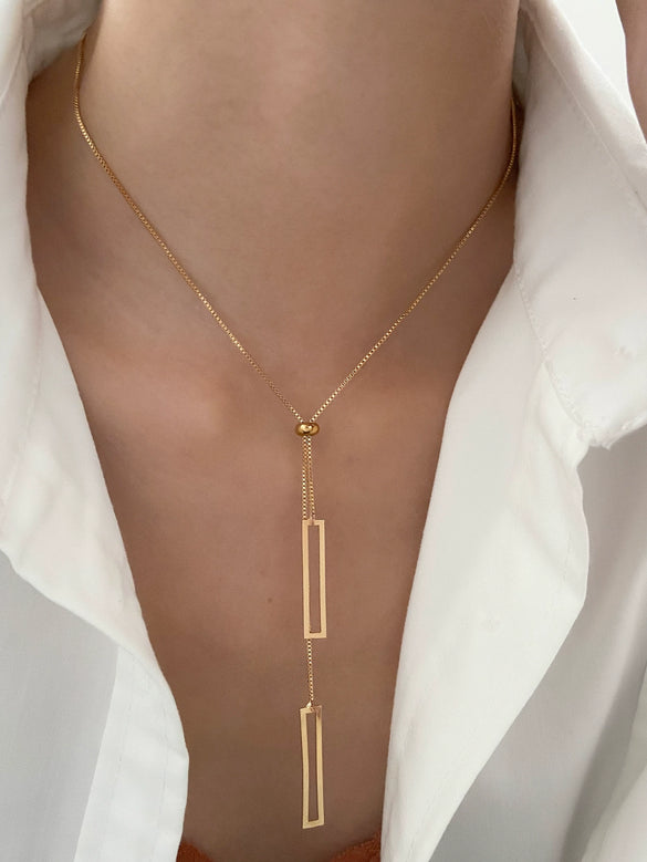 Wholesale Long Tassel Sweater Chain With Geometric Pendant Retro Fashion Alloy Necklace With Electroplating